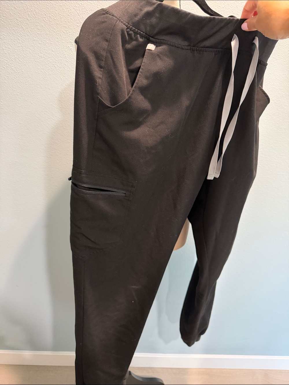 Figs Black Jogger Pant scrubs with White Drawstrings